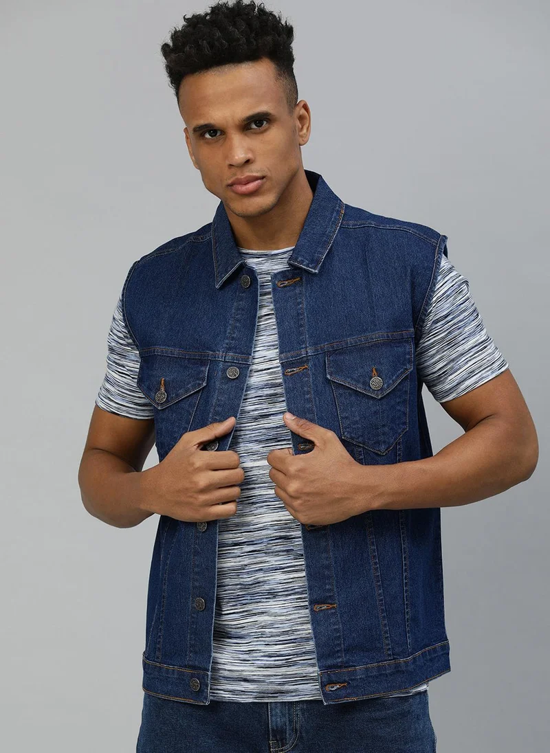 Urbano Fashion  Urbano Fashion Men's Blue Regular Fit Washed Sleeveless Denim Jacket for Men | Best Price UAE